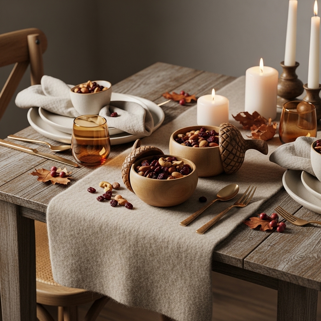 Carved Acorn-Inspired Wooden Bowls