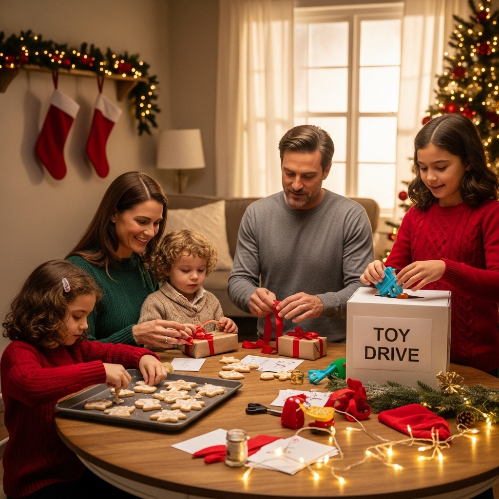 Family wrapping up Christmas presents