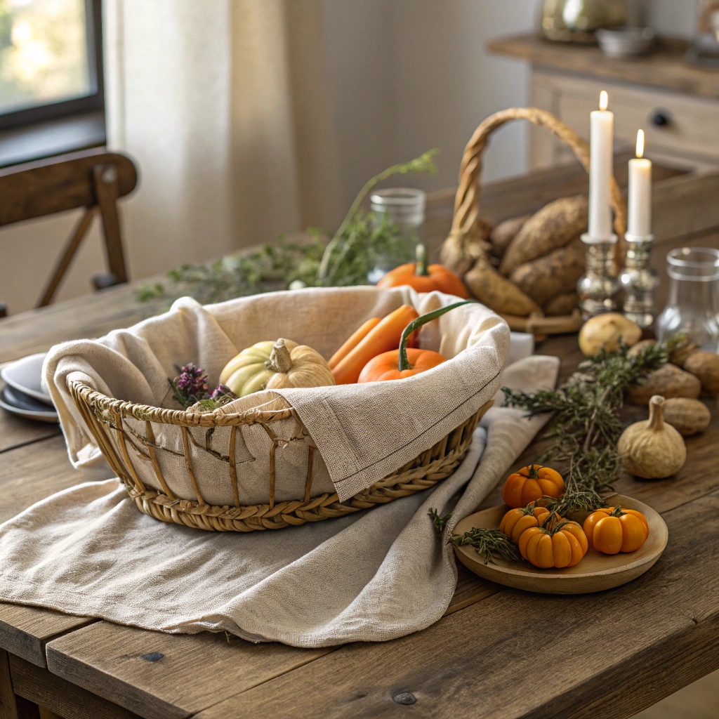 Linen & Jute Basket Filled with Seasonal Roots