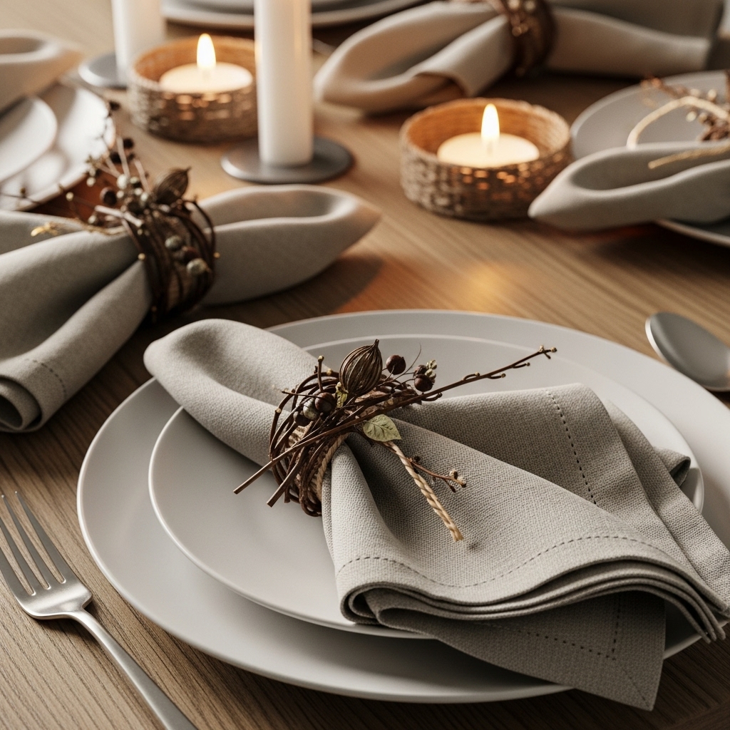 Linen Napkin Rings with Twigs and Seed Clusters