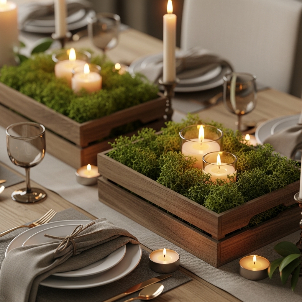 Moss & Miniature Wooden Crates with Candles