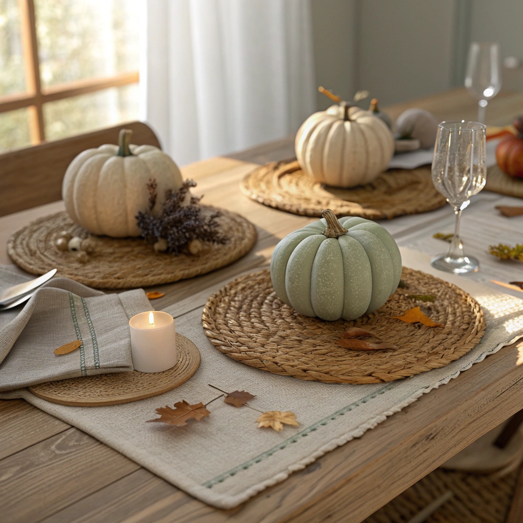 Neutral-Toned Gourds with Woven Placemat Base