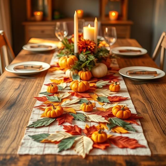 Paper or Fabric Table Runner with Fall Motifs
