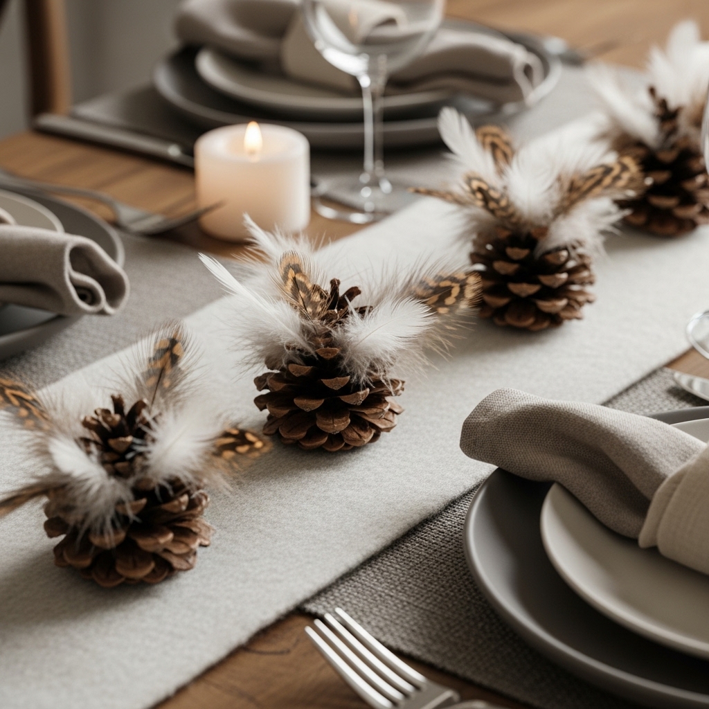 Pinecone and Feather Nest Accents