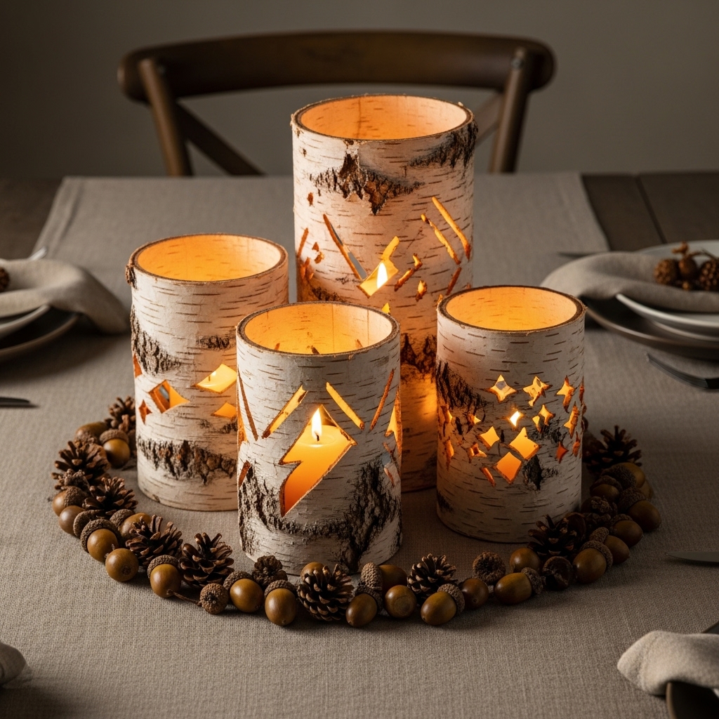 Rustic Birch Bark Lanterns with Beeswax Candles