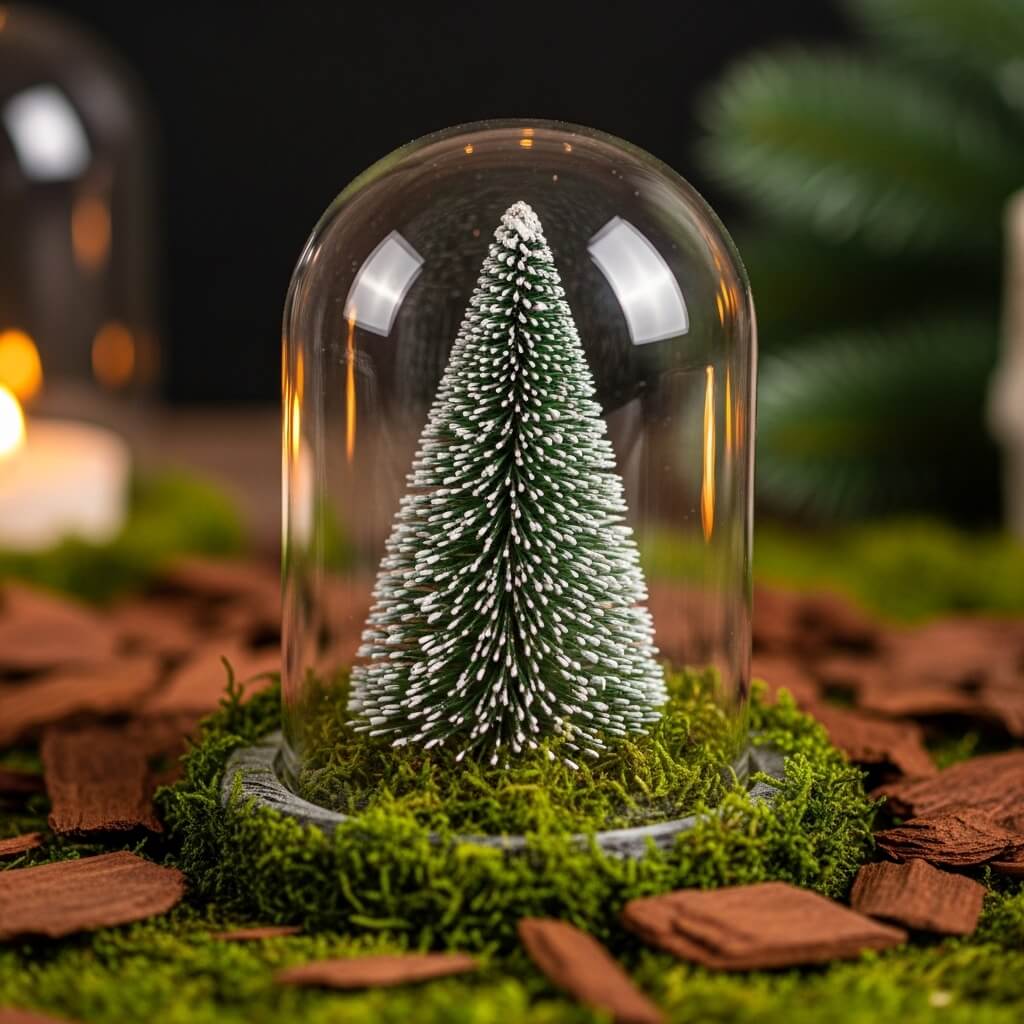 Candlelit Glass Cloche with Miniature Pine Tree