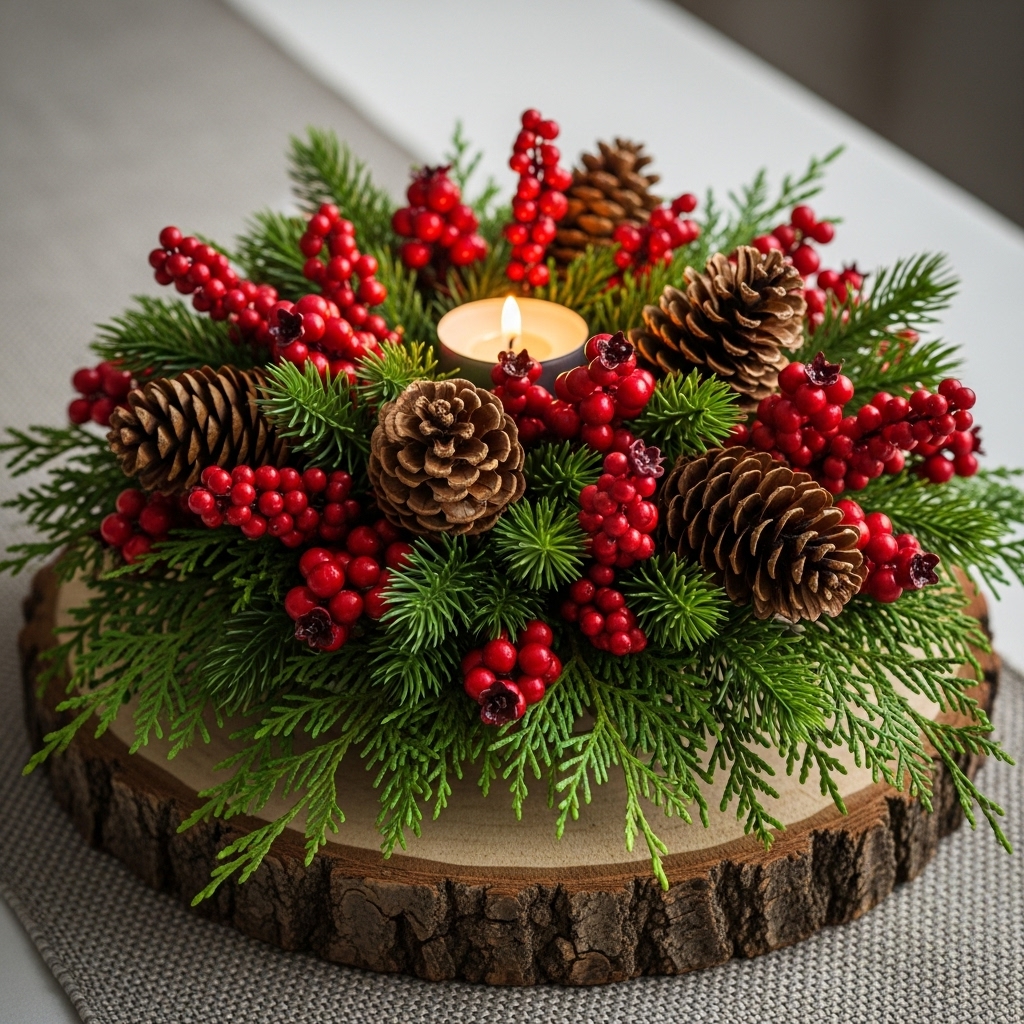 Classic Red Berries & Pinecone Cluster