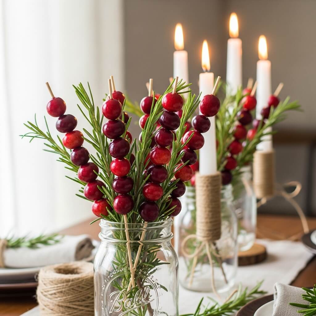 Cranberry & Rosemary Skewers in Mason Jars