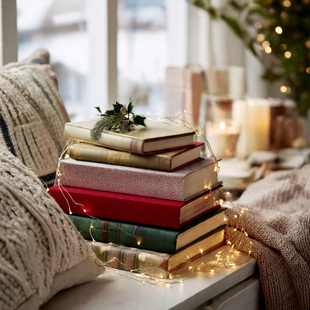 Books and Stacks with Holiday Colors