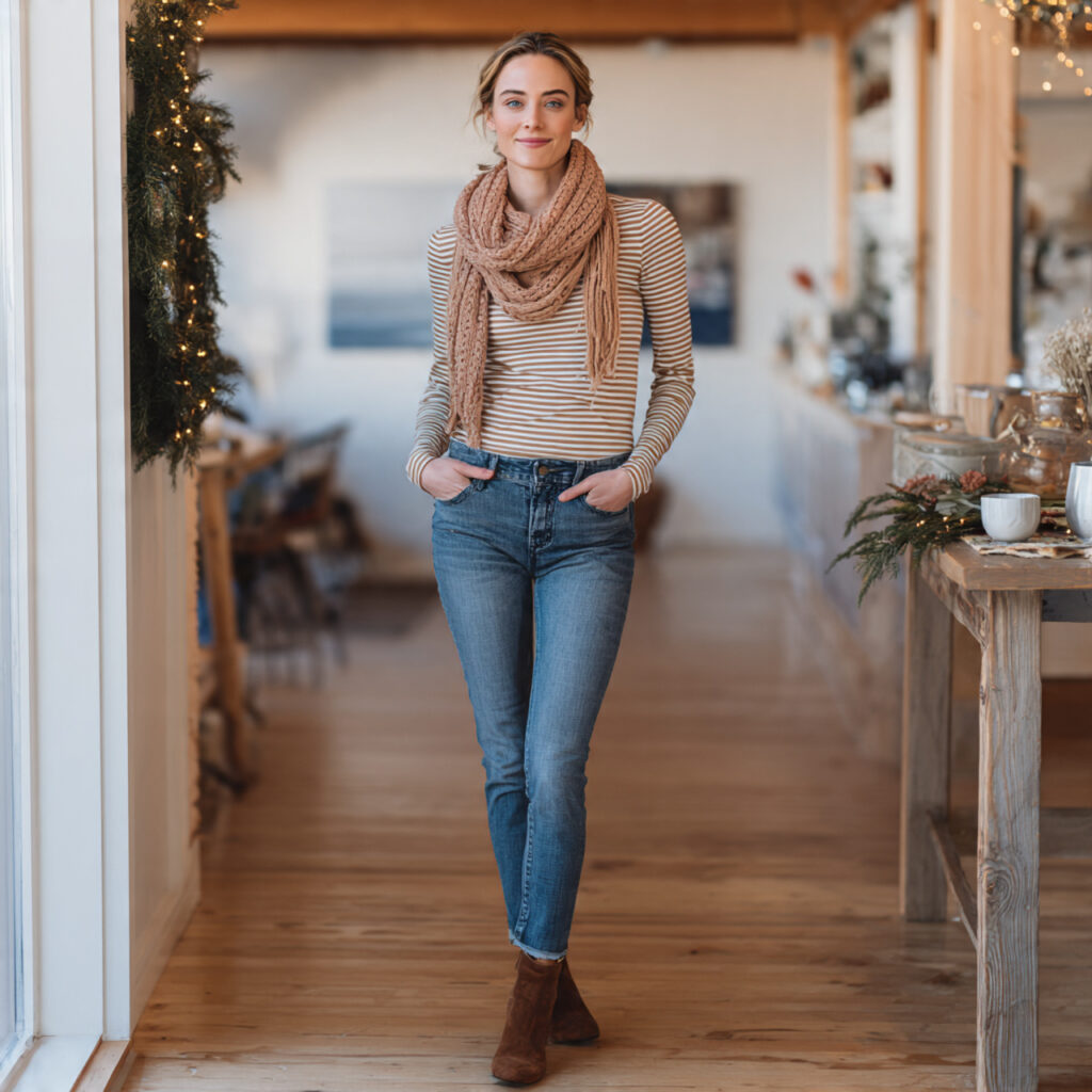 Long-Sleeve Striped Top and Relaxed Denim