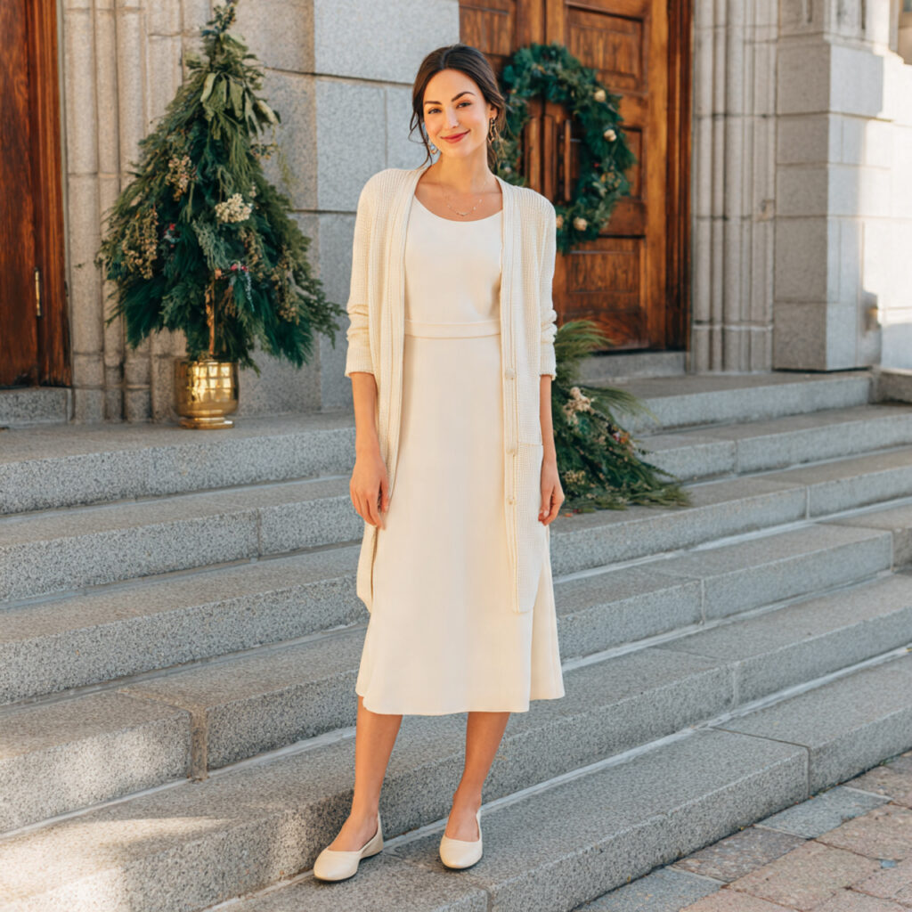 Midi Dress with Simple Cardigan