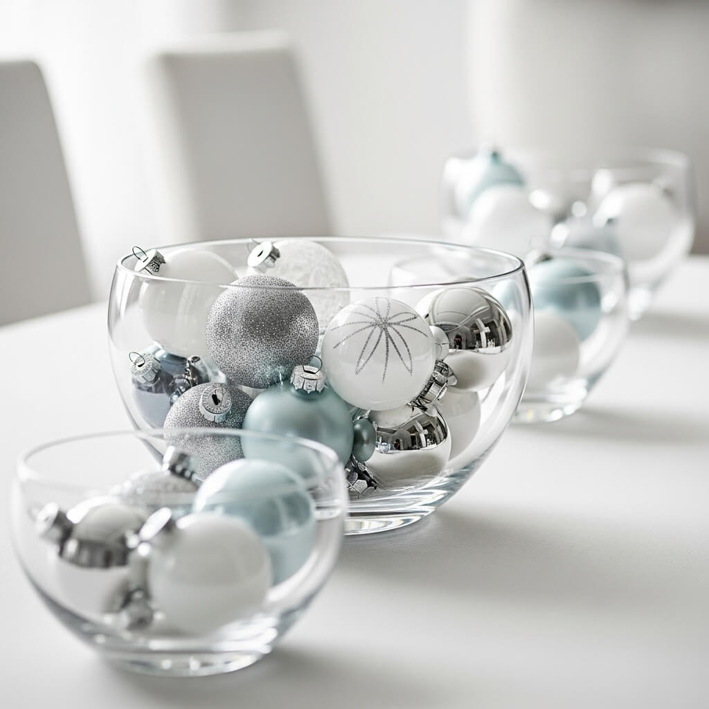 Minimalist Glass Ornaments in Bowl