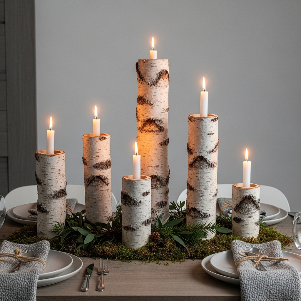 Rustic Birch Log Candle Holders