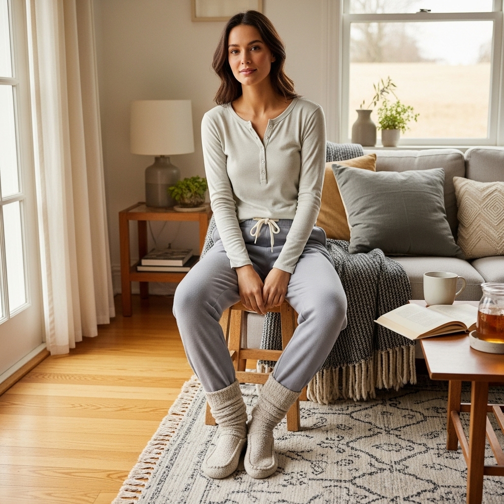 Long-Sleeve Henley + Fleece-Backed Joggers + Cozy Socks
