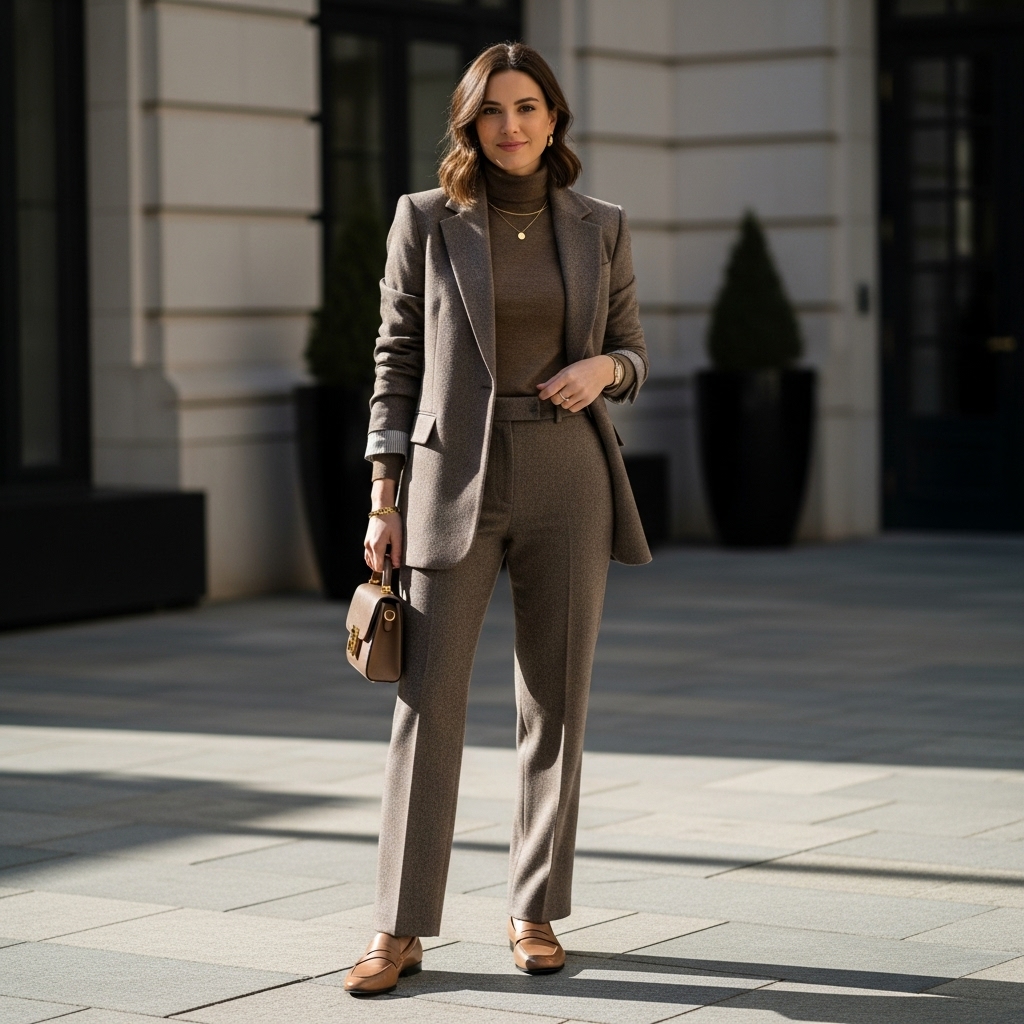 Blazer + Wool Turtleneck + Straight-Leg Trousers + Loafers