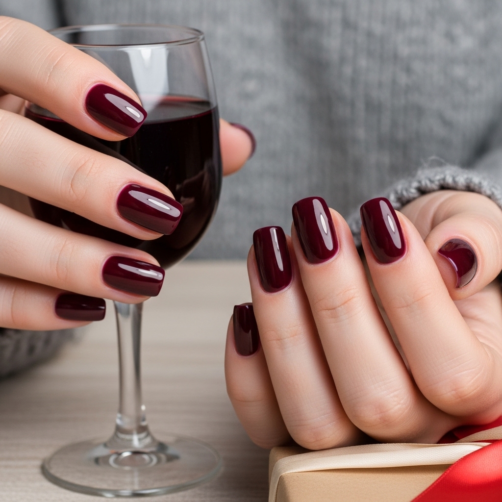 Burgundy Nails With a High-Gloss Finish