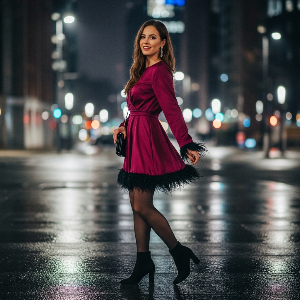 Feather-Trim Mini with Opaque Tights