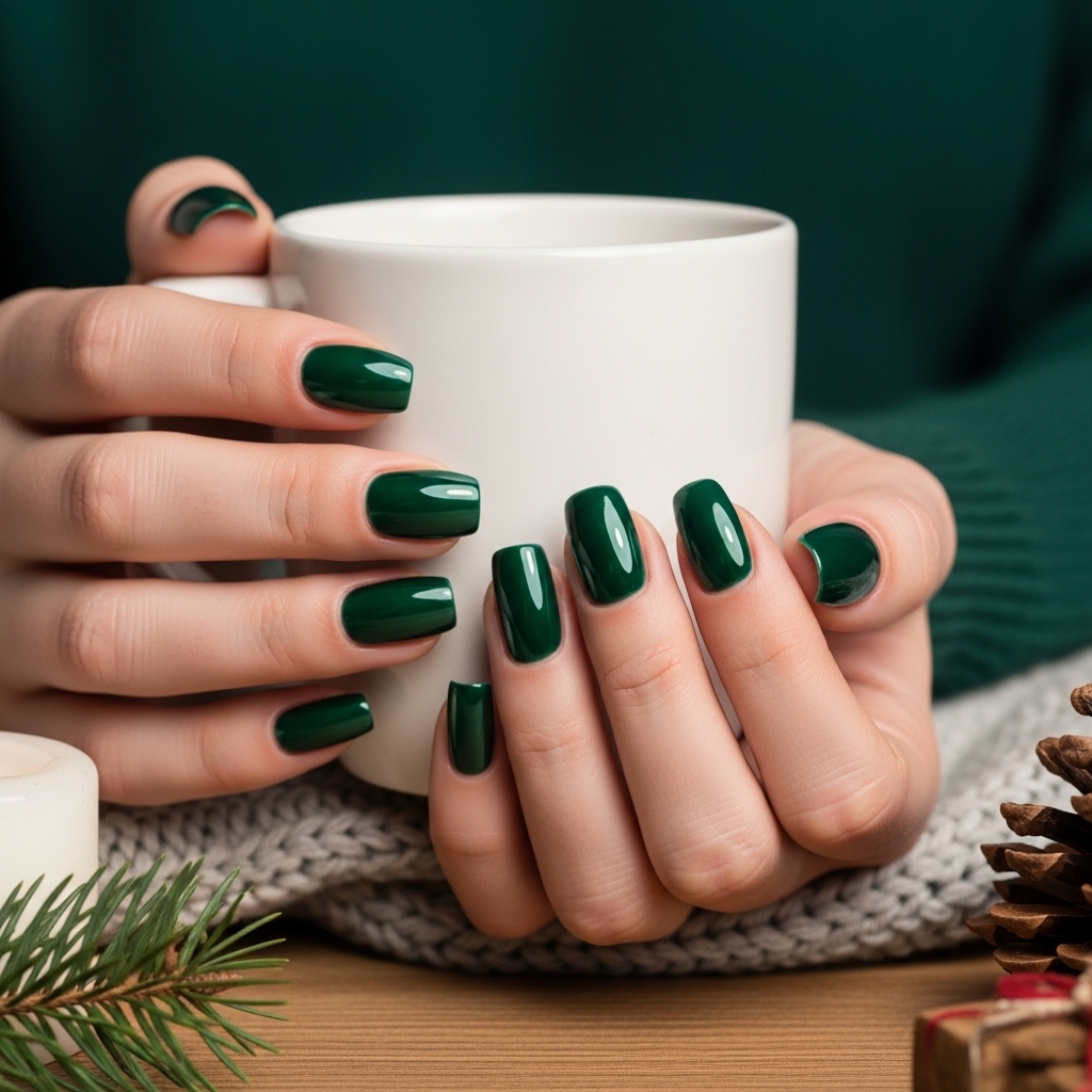 Forest Green Chrome Nails