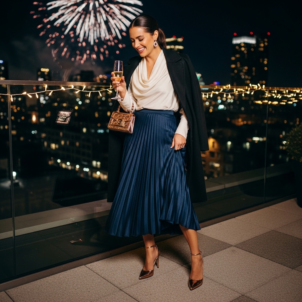High-Waisted Skirt with Elegant Blouse