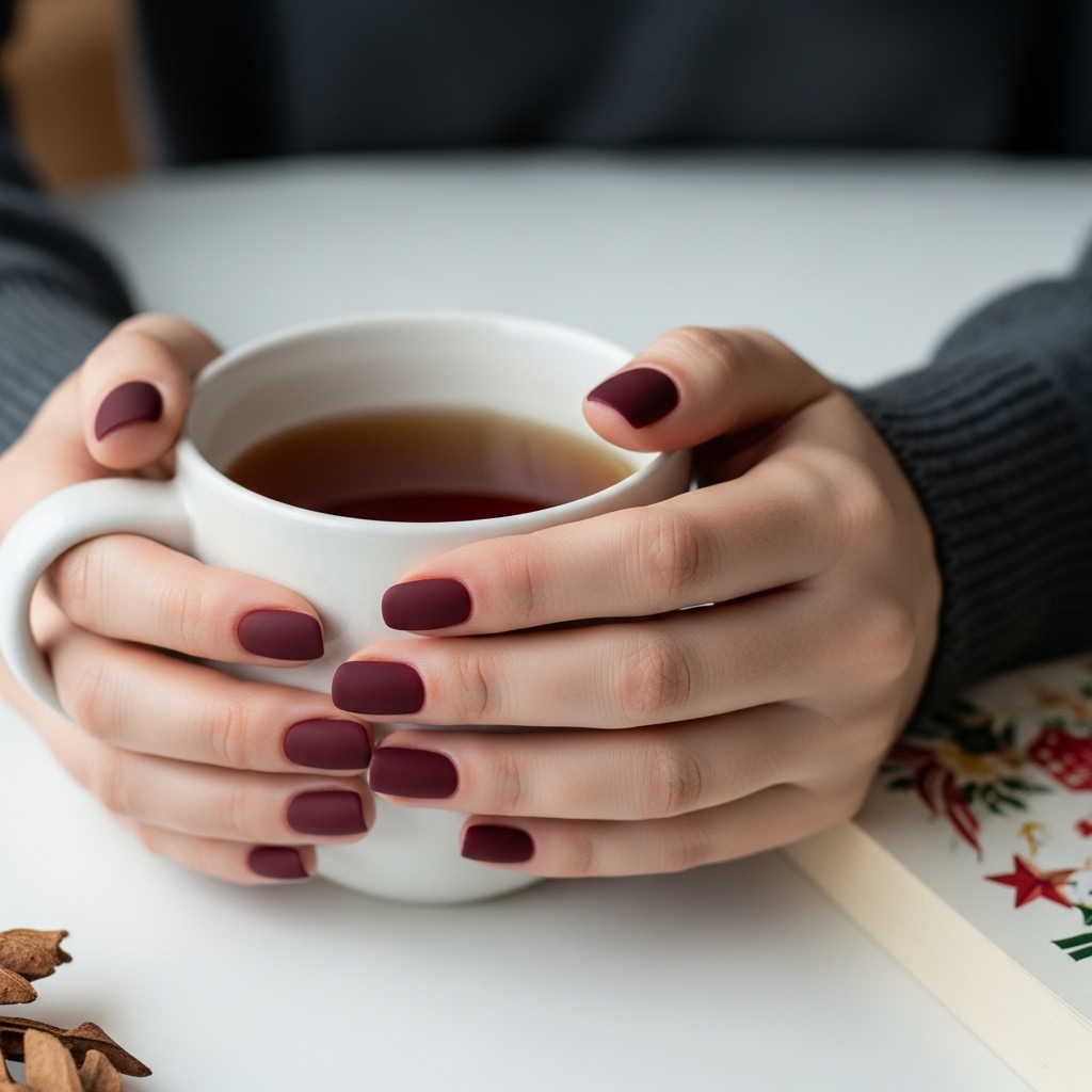 Matte Burgundy Nails