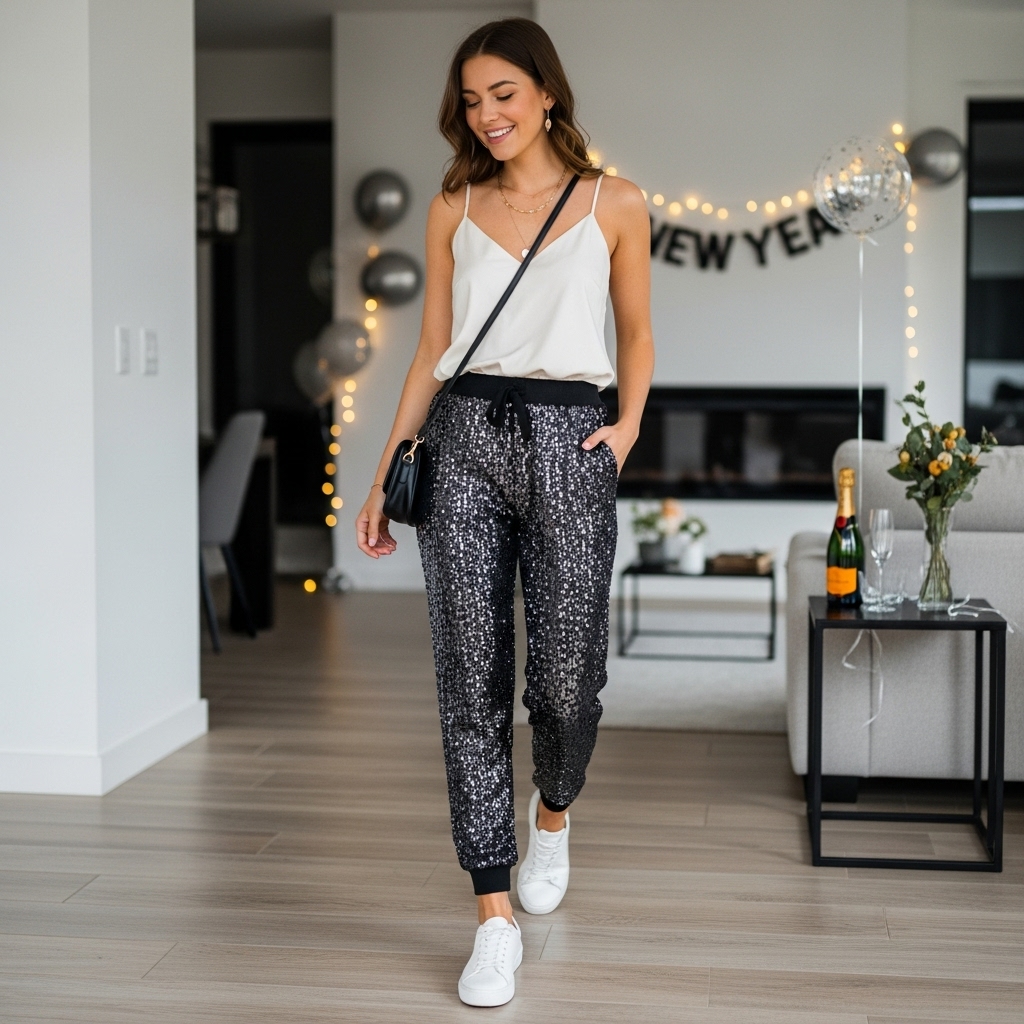 Sequin Joggers with a Satin Top