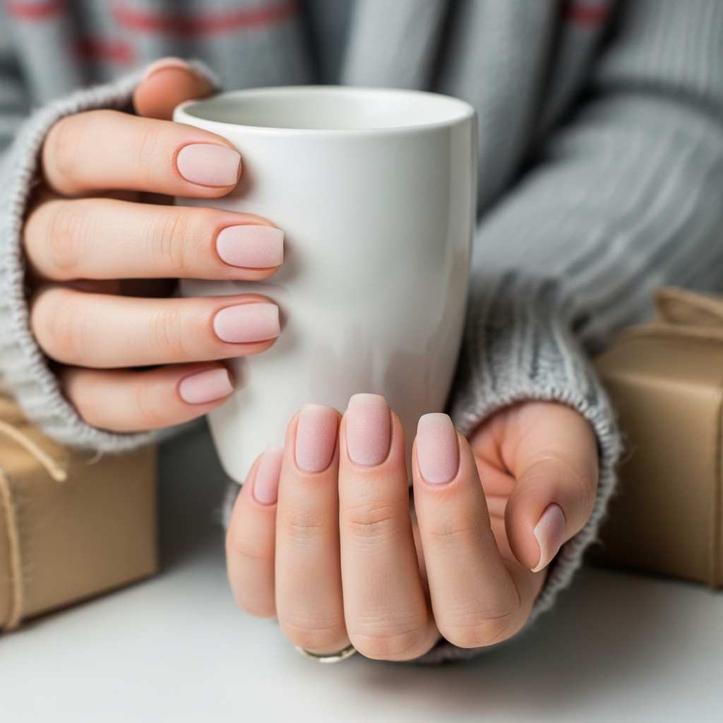 Short Frosted Nude Nails