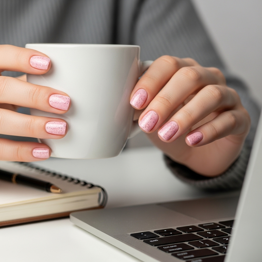 Soft Pink Nails with Subtle Glitte
