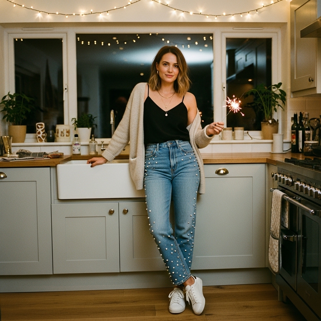 Studded Denim with Silk Cami