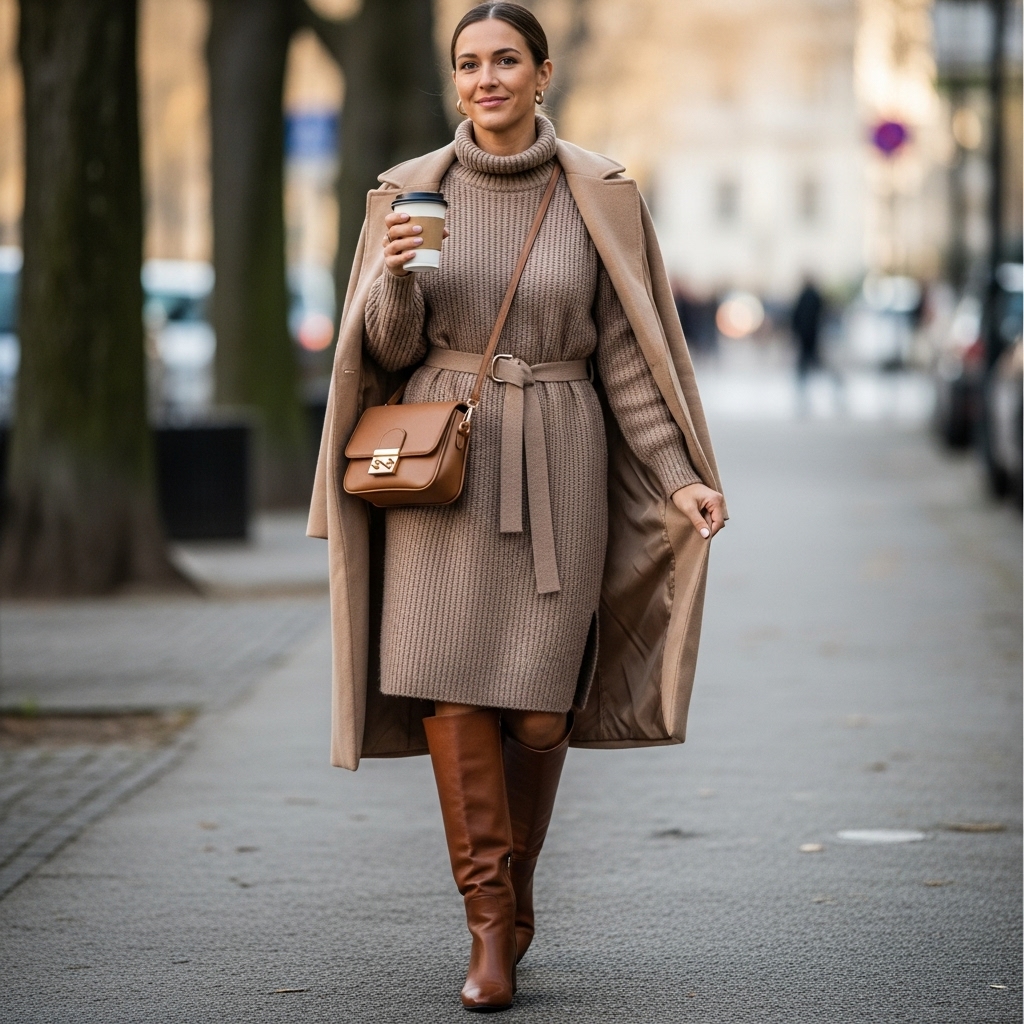 Sweater Dress with Belted Waist