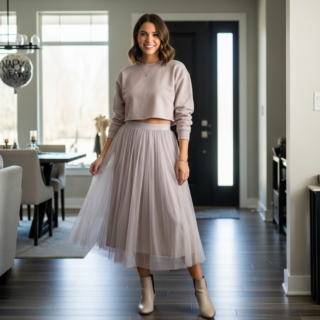 Tulle Skirt with Cropped Sweatshirt