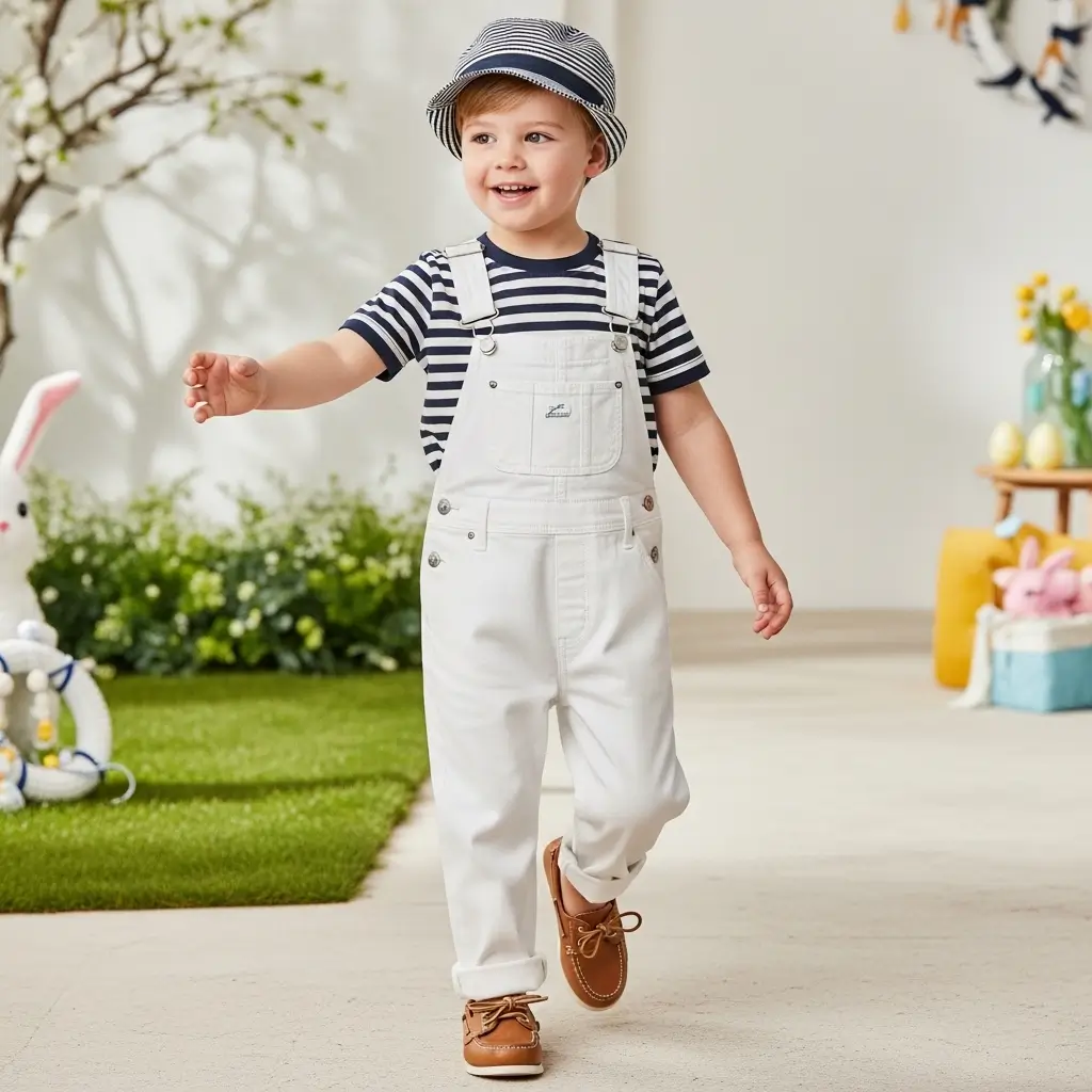 Breton Stripe Tee and White Overalls