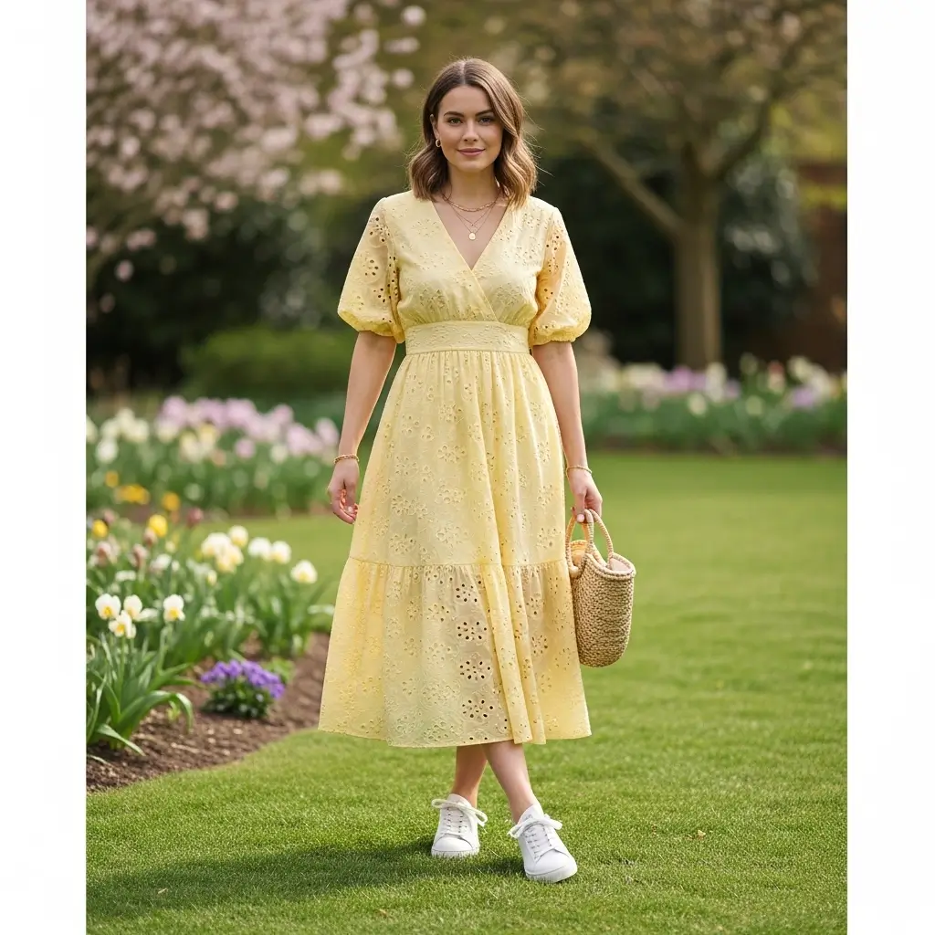 Butter Yellow Eyelet Midi
