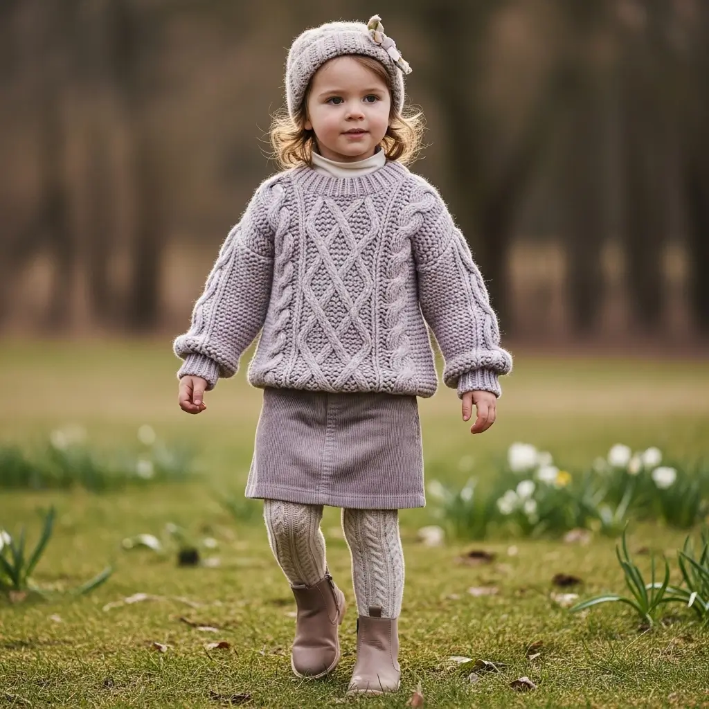 Cable Knit Sweater and Corduroy Skirt