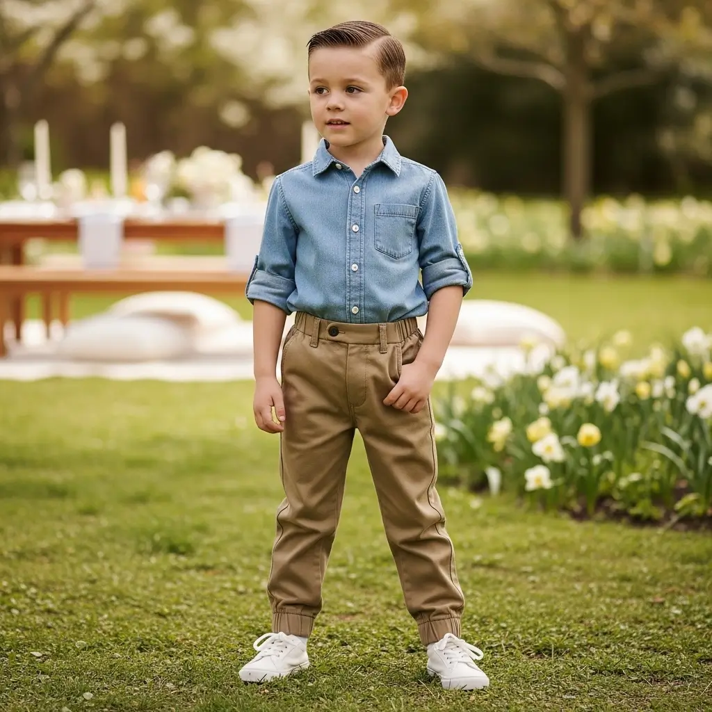 Chambray Button-Down and Khaki Joggers