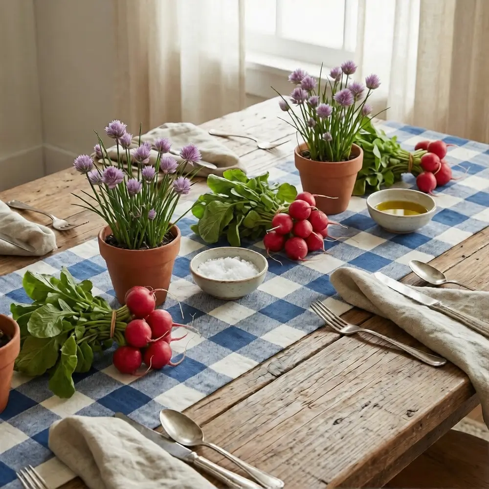 Checked Linen and Wild Radishes