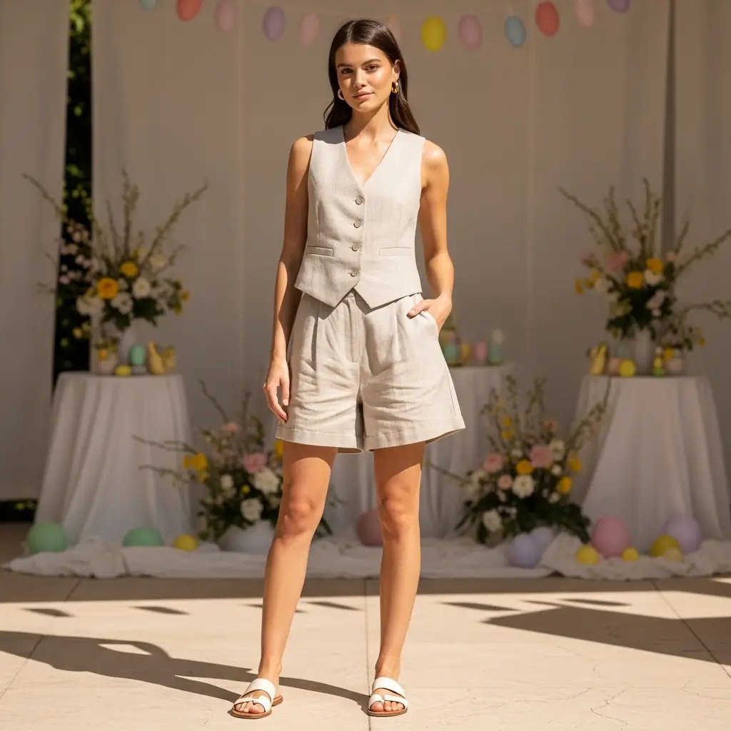 Linen Vest and Matching Shorts Set