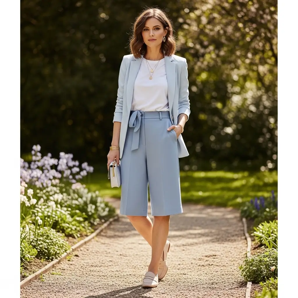 Pastel Blazer and Tailored Shorts