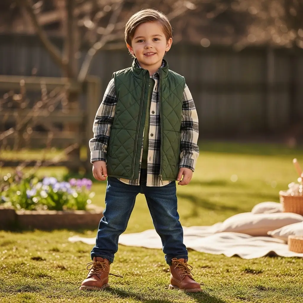 Quilted Vest over a Plaid Flannel