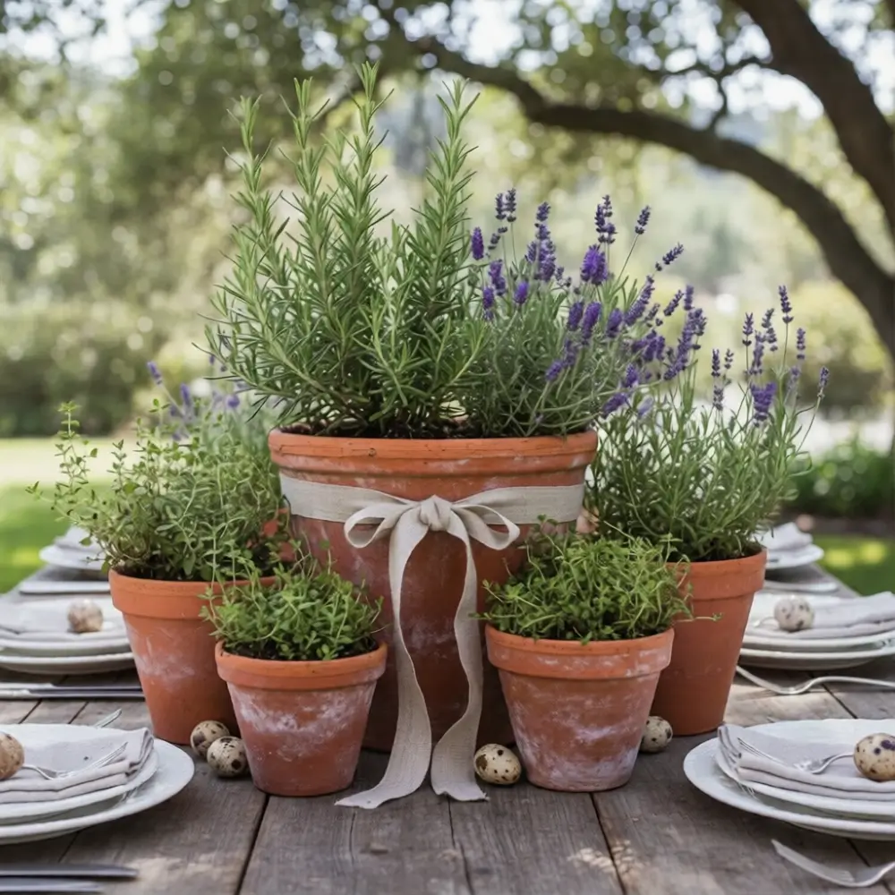 Terracotta Pot Cluster with Herbs