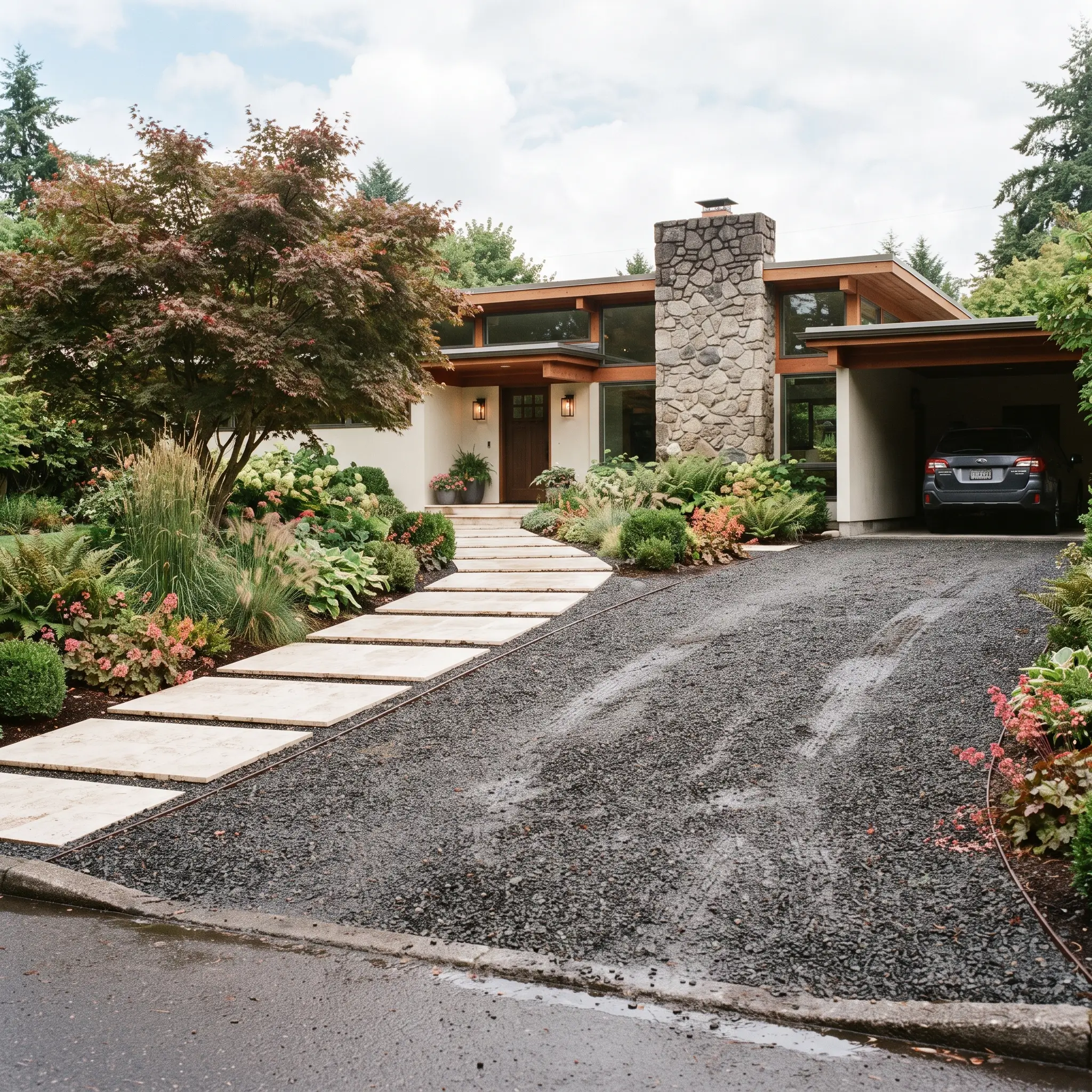 Sleek Dark Gravel and Stepping Stones