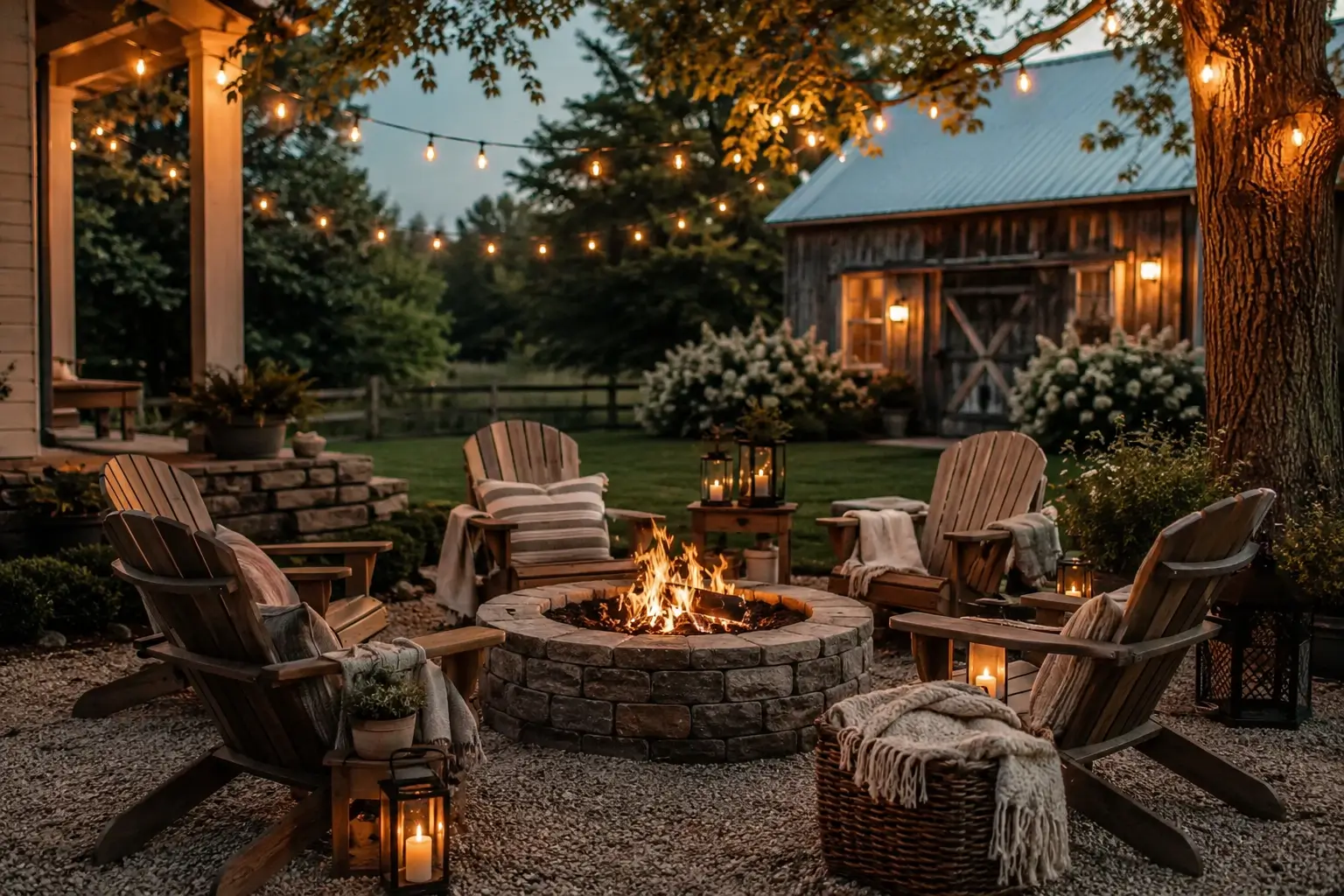 farmhouse backyard fire pit design ideas