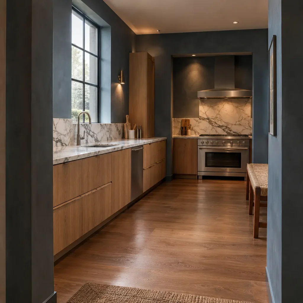 Blue-gray kitchen walls