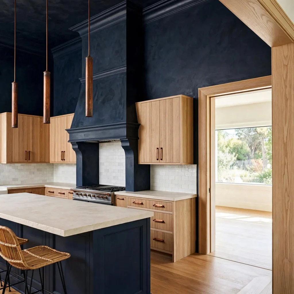 Rich navy kitchen walls