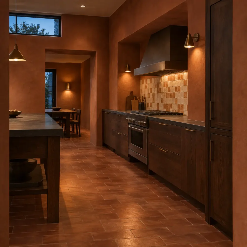Muted terracotta kitchen walls