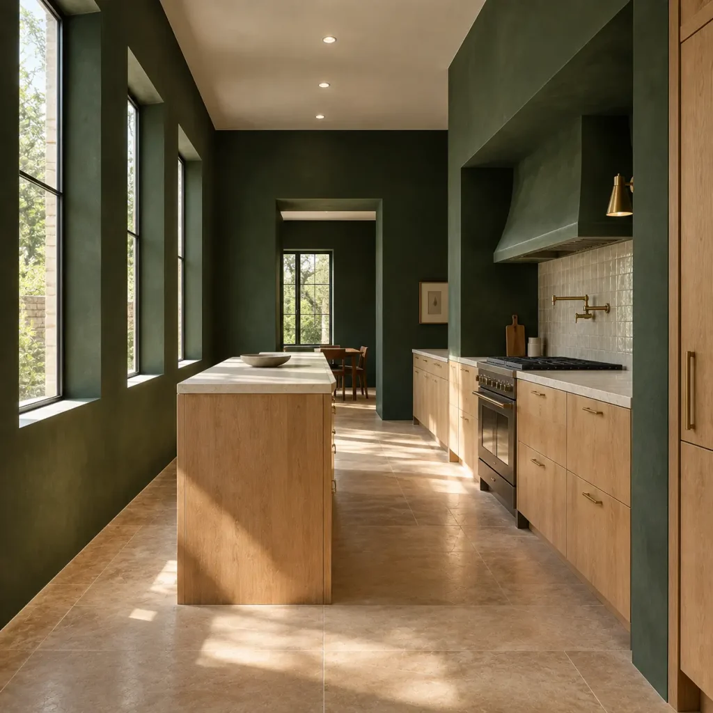 Deep green kitchen walls