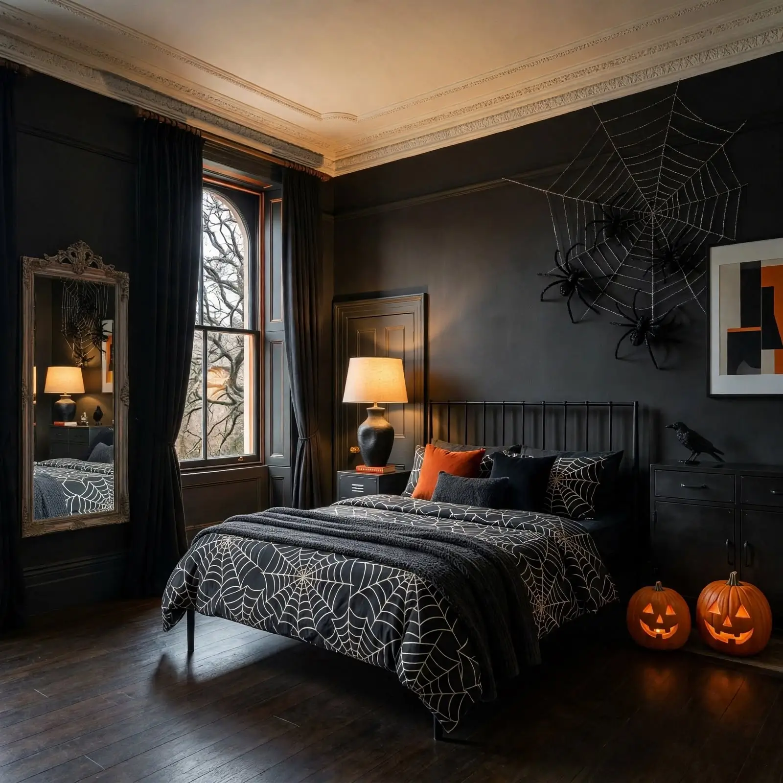 Bedroom with black walls